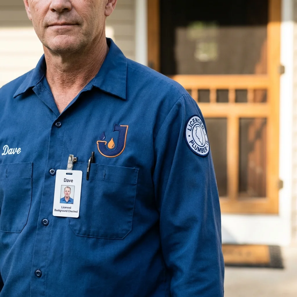 Licensed plumber showing ID badge in Lakewood, WA