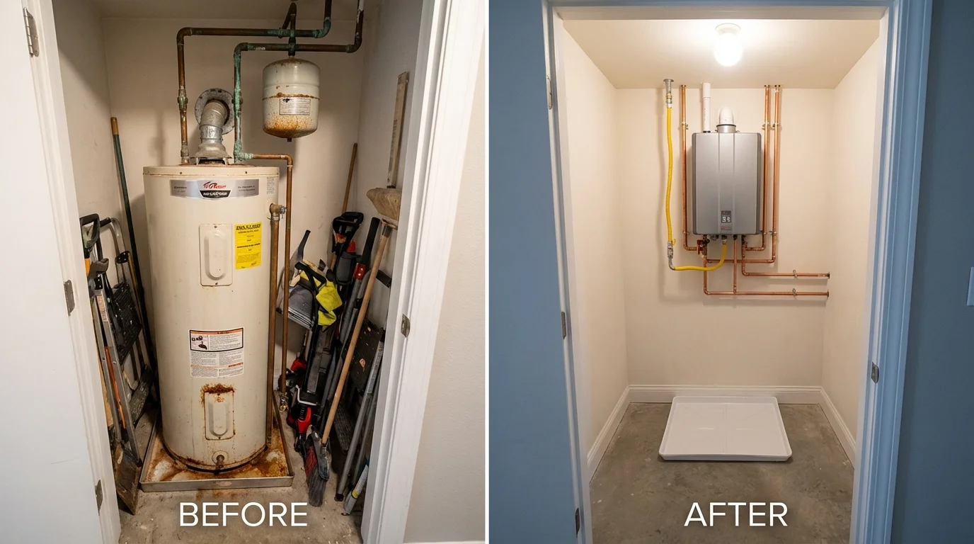Tank water heater versus wall-mounted tankless unit comparison for Lakewood, WA homeowners