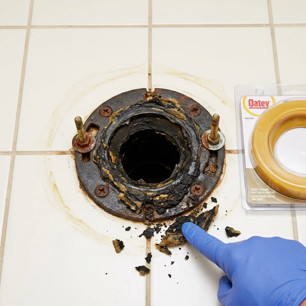 Failed wax ring showing water seepage at the base of a toilet in a Lakewood, WA home