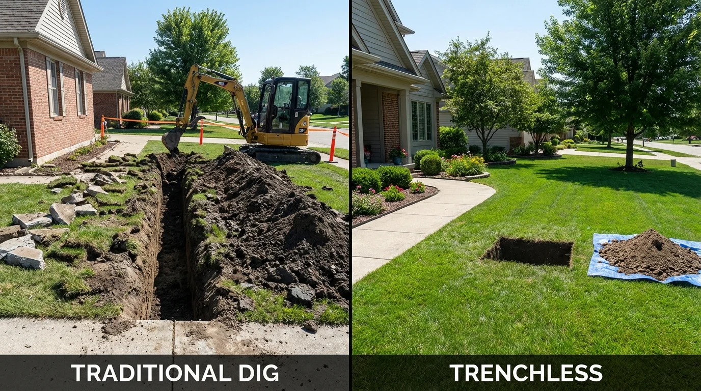 Trenchless sewer repair with minimal yard damage versus traditional excavation in Lakewood, WA
